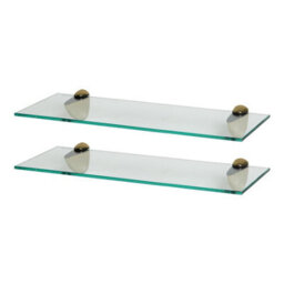 Harbour Housewares 2X Floating Glass Shelves - 50Cm - Gold Brackets - Bathroom Shower Storage Vanity Display Unit Shelf