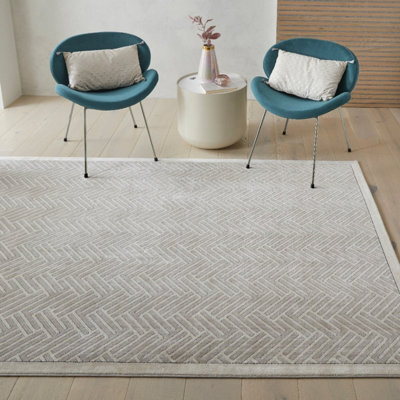 Grey Ivory Easy To Clean Modern Chequered Geometric Dining Room Bedroom And Living Room Rug-160Cm X 230Cm - image 1