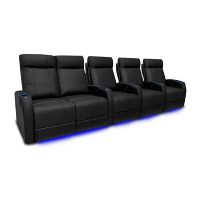 Valencia Syracuse Home Cinema Seating Row Of 5 Loveseat Left Black Top Grain Leather Usb Charger Led Cup Holders - image 1