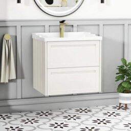Royal Bathrooms Elmore 600mm Wall Hung 2 Drawer Cabinet Bathroom Vanity Unit With Traditional Ceramic Basin Sink - Classic White