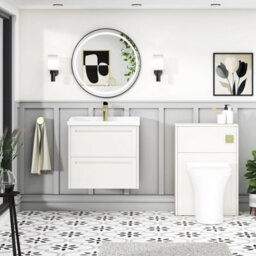 Royal Bathrooms Elmore 600mm Wall Hung 2 Drawer Cabinet Bathroom Vanity Unit With Traditional Ceramic Basin Sink - Classic White - thumbnail 4
