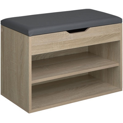 Tectake Shoe Rack Jasmina - Bench With Cushion, 2 Shelves For 6 Pairs Of Shoes, Hinged Lid - 60 Cm - Wood Light, Oak Sonoma - image 1