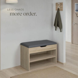 Tectake Shoe Rack Jasmina - Bench With Cushion, 2 Shelves For 6 Pairs Of Shoes, Hinged Lid - 60 Cm - Wood Light, Oak Sonoma - thumbnail 7