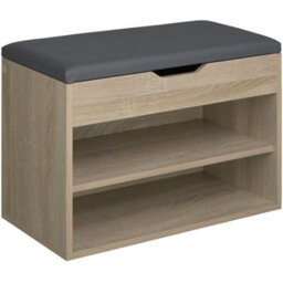 Tectake Shoe Rack Jasmina - Bench With Cushion, 2 Shelves For 6 Pairs Of Shoes, Hinged Lid - 60 Cm - Wood Light, Oak Sonoma - thumbnail 1