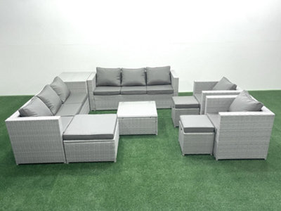 Fimous Outdoor Rattan Sofa Garden Furniture Set 2 Armchairs Square Coffee Table 3 Stools Side Table Light Grey - image 1