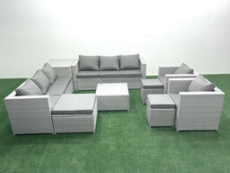 Fimous Outdoor Rattan Sofa Garden Furniture Set 2 Armchairs Square Coffee Table 3 Stools Side Table Light Grey - thumbnail 1