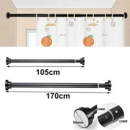 Black 105To170Cm Heavy Duty Extendable Telescopic Shower Curtain Pole Rail Rod Bath Door Window - thumbnail 2