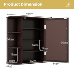 Costway 3 Tier Mirrored Bathroom Cabinet Wall Mount Storage Cupboard-Brown - thumbnail 2