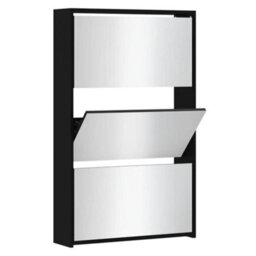 Berkfield Shoe Cabinet With Mirror 3-Layer Black 63X17X102.5 Cm - thumbnail 2