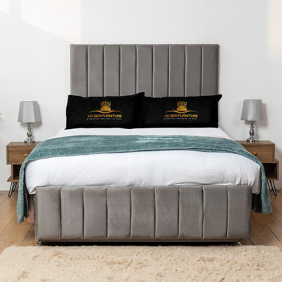 UKBEDFURNITURE Falcon Grey Plush  Divan Bed Base With 26 Inch Headboard - No Storage - image 1