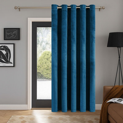 Aspire Homeware Navy Blackout Velvet Curtain Thermal Insulated Eyelet Door Curtain Single Panel (W)168Cmx(D)213Cm - image 1