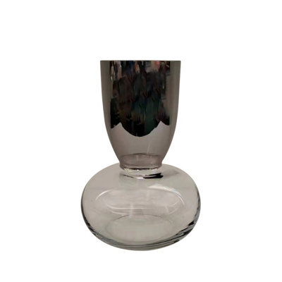 Vanity Living 23Cm Chrome & Clear Glass Vase With Round Base For Home Decor - image 1