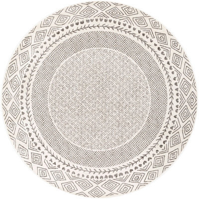 Livabliss Round Bahar-Geometric Grey Beige Global Living Dining Bedroom Rug 200 X 200 Cm Easy Care, Non Shedding - image 1