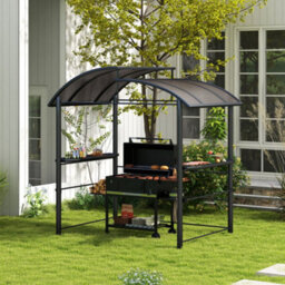 Outsunny Bbq Patio Canopy Gazebo With Interlaced Polycarbonate Roof 2 Shelves - thumbnail 1