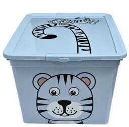 B2C Toy Storage Box Tub Lid Kids Bedroom Organizer Pastel Cute Animal Chest Bin Blue Tiger 30L - thumbnail 7