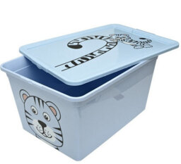 B2C Toy Storage Box Tub Lid Kids Bedroom Organizer Pastel Cute Animal Chest Bin Blue Tiger 30L - thumbnail 4