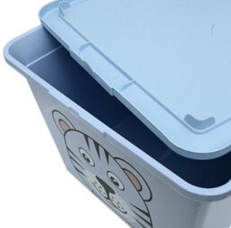 B2C Toy Storage Box Tub Lid Kids Bedroom Organizer Pastel Cute Animal Chest Bin Blue Tiger 30L - thumbnail 3