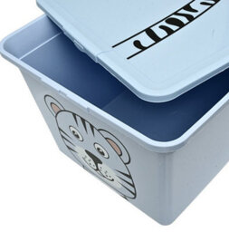 B2C Toy Storage Box Tub Lid Kids Bedroom Organizer Pastel Cute Animal Chest Bin Blue Tiger 30L - thumbnail 6