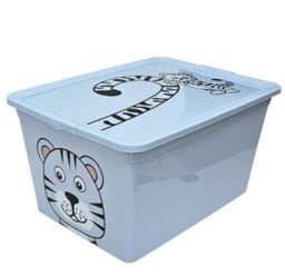 B2C Toy Storage Box Tub Lid Kids Bedroom Organizer Pastel Cute Animal Chest Bin Blue Tiger 30L - thumbnail 5