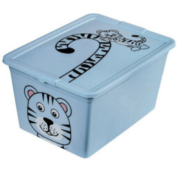 B2C Toy Storage Box Tub Lid Kids Bedroom Organizer Pastel Cute Animal Chest Bin Blue Tiger 30L - thumbnail 1
