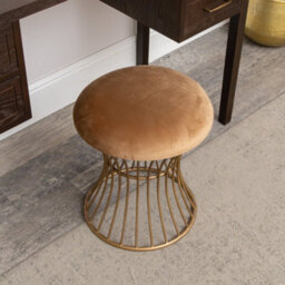 Melody Maison Antique Gold Metal Detailed Upholstered Dressing Table Stool - thumbnail 4