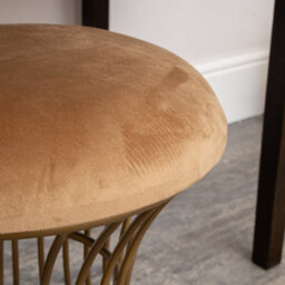 Melody Maison Antique Gold Metal Detailed Upholstered Dressing Table Stool - thumbnail 2