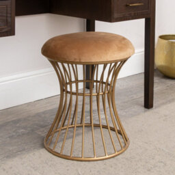 Melody Maison Antique Gold Metal Detailed Upholstered Dressing Table Stool - thumbnail 1