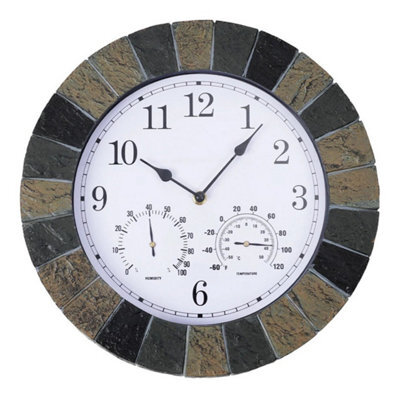 Stonegate Wall Clock & Thermometer 14 Slate Effect Outside-In By Smart Garden - image 1