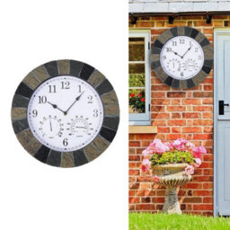 Stonegate Wall Clock & Thermometer 14  Slate Effect Outside-In By Smart Garden - thumbnail 6