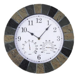 Stonegate Wall Clock & Thermometer 14  Slate Effect Outside-In By Smart Garden