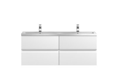 Hudson Reed Urban 1205mm Satin White Wall Hung Vanity Unit And Double Ceramic Basin With Silent Close, 540 X 1205 X 383mm - image 1