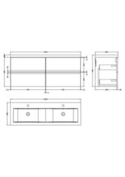 Hudson Reed Urban 1205mm Satin White Wall Hung Vanity Unit And Double Ceramic Basin With Silent Close, 540 X 1205 X 383mm - thumbnail 6