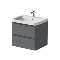Affine Bathroom Wall Hung Vanity Unit Wash 600 Basin Base Cabinet Drawers Storage Grey - thumbnail 5