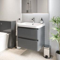 Affine Bathroom Wall Hung Vanity Unit Wash 600 Basin Base Cabinet Drawers Storage Grey - thumbnail 4