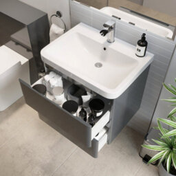 Affine Bathroom Wall Hung Vanity Unit Wash 600 Basin Base Cabinet Drawers Storage Grey - thumbnail 3