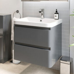 Affine Bathroom Wall Hung Vanity Unit Wash 600 Basin Base Cabinet Drawers Storage Grey - thumbnail 2