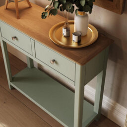 Fwstyle Taberno 2 Drawer Console Hall Table Sage Green (H) 76 (W) 85 (D) 30Cm - thumbnail 2