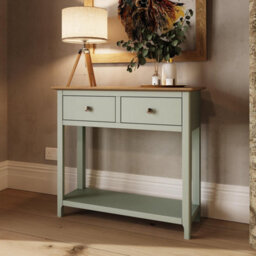 Fwstyle Taberno 2 Drawer Console Hall Table Sage Green (H) 76 (W) 85 (D) 30Cm