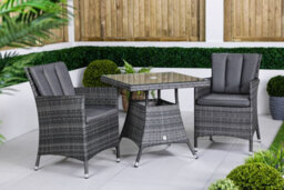 Giardino Savannah Square Rattan Garden Bistro Table And Chairs Set 2 Seater Patio Furniture Set - Grey - thumbnail 3