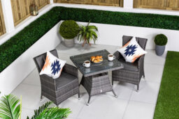 Giardino Savannah Square Rattan Garden Bistro Table And Chairs Set 2 Seater Patio Furniture Set - Grey - thumbnail 2