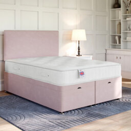 Divan Base Direct Plush Pink Ottoman Divan 2Ft6 Small Single Side Lift Ottoman + Livorno Floor Standing Headboard - thumbnail 2