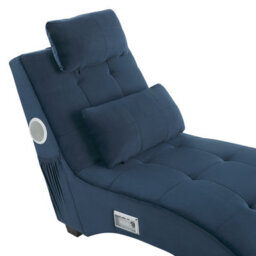Beliani Chaise Longue Simorre Velvet Dark Blue With Built-In Bluetooth Speaker - thumbnail 8