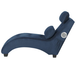 Beliani Chaise Longue Simorre Velvet Dark Blue With Built-In Bluetooth Speaker - thumbnail 4