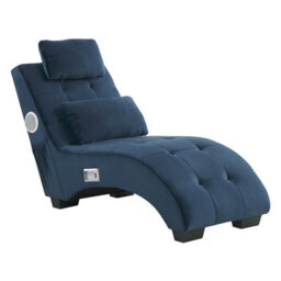 Beliani Chaise Longue Simorre Velvet Dark Blue With Built-In Bluetooth Speaker - thumbnail 6