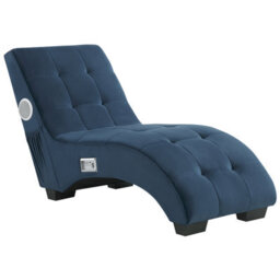 Beliani Chaise Longue Simorre Velvet Dark Blue With Built-In Bluetooth Speaker - thumbnail 7