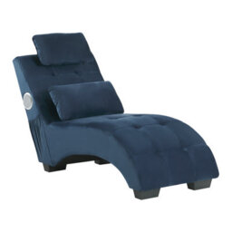Beliani Chaise Longue Simorre Velvet Dark Blue With Built-In Bluetooth Speaker - thumbnail 1