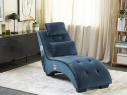 Beliani Chaise Longue Simorre Velvet Dark Blue With Built-In Bluetooth Speaker - thumbnail 2