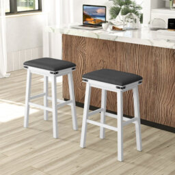 Costway Set Of 2 Bar Stools 76Cm Pu Leather Padded Counter Height Backless Chair - thumbnail 3