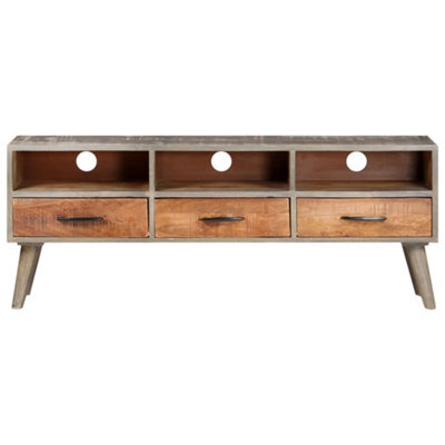Berkfield Stylish Tv Cabinet Grey 130X35X51 Cm Solid Rough Mango Wood - image 1