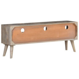Berkfield Stylish Tv Cabinet Grey 130X35X51 Cm Solid Rough Mango Wood - thumbnail 4